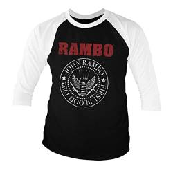 Rambo Offizielles Lizenzprodukt First Blood 1982 Seal 3/4 Ärmel T-Shirt (Weiß-Schwarz), Large von Rambo