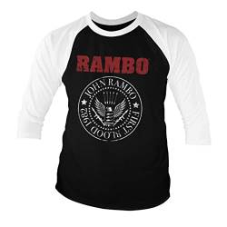 Rambo Offizielles Lizenzprodukt First Blood 1982 Seal 3/4 Ärmel T-Shirt (Weiß-Schwarz), Small von Rambo