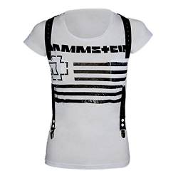 Rammstein Damen T-Shirt Suspender Offizielles Band Merchandise Fan Shirt weiß mit schwarzem Front und Back Print -L von Rammstein