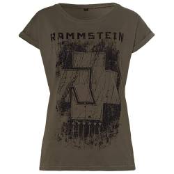 Rammstein Frauen Damen Girlie Shirt 6 Herzen Oliv, Offizielles Band Merchandise Fan Shirt schwarz mit Front und Back Print (L) von Rammstein