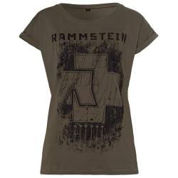 Rammstein Frauen Damen Girlie Shirt 6 Herzen Oliv, Offizielles Band Merchandise Fan Shirt schwarz mit Front und Back Print (S) von Rammstein