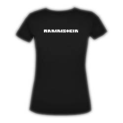 Rammstein Frauen Damen Girlie Shirt Klassik Glow, Offizielles Band Merchandise Fan Shirt schwarz mit weißem Front und Back Print (L) von Rammstein