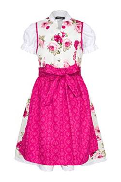 Ramona Lippert® - Kinder Dirndl Für Mädchen - Dirndl Set Tami - Pink + Weiß mit Rosen Bedruckt - Inkl. Kleid, Schürze & Bluse - Festliche Tracht - Größe 86 bis 164 (146/152) von Ramona Lippert