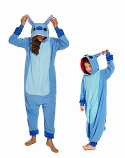 RandWind Tier Erwachsene Onesie Halloween Kostüme Tiere Schlafen Pyjamas(BlueStitch-L) von RandWind