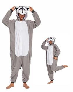 RandWind Tier Erwachsene Onesie Halloween Kostüme Tiere Schlafen Pyjamas(Raccoon-M) von RandWind