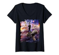 Damen Abe Lincoln Reitender Dinosaurier, 4. Juli patriotisch T-Shirt mit V-Ausschnitt von Random Galaxy