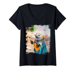 Damen Aloha Hawaiian Possum Opossum Beach lustig T-Shirt mit V-Ausschnitt von Random Galaxy