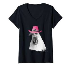 Damen Cowboyhut mit Huhn-Motiv, Rosa T-Shirt mit V-Ausschnitt von Random Galaxy