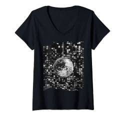 Damen Discokugel im Retro-Stil, Schwarz / Weiß T-Shirt mit V-Ausschnitt von Random Galaxy