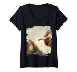 Damen Kreation von Chicken Adam Classic Michelangelo Hühner Lustig T-Shirt mit V-Ausschnitt von Random Galaxy