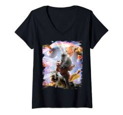 Damen Laser Eyes Space Huhn Katze Faultier Dinosaurier T-Shirt mit V-Ausschnitt von Random Galaxy