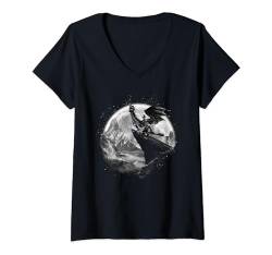 Damen Mond Drache schwarz weiß Sterne T-Shirt mit V-Ausschnitt von Random Galaxy