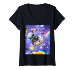 Damen Space Galaxy Discokugel T-Shirt mit V-Ausschnitt von Random Galaxy