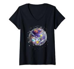 Discokugel im Weltraum Galaxy Club Retro T-Shirt mit V-Ausschnitt von Random Galaxy