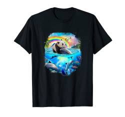 Panda Riding Delphin Regenbogen Delfine T-Shirt von Random Galaxy