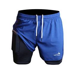 Herren Laufshorts 2 in 1 Shorts Gym Athletic Shorts Outdoor Marathon Workout Trainingsshorts Blau XL von Rane Sports