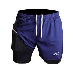 Herren Laufshorts 2 in 1 Shorts Gym Athletic Shorts Outdoor Marathon Workout Trainingsshorts Navy blau 2XL von Rane Sports