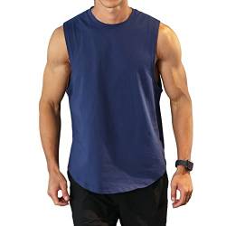 Herren Workout Bodybuilding Tanktops Athletisches Training Gym Shirts Weste Baumwolle abgeschnittenes ärmelloses Muskel-T-Shirt 03 Navy blau 2XL von Rane Sports