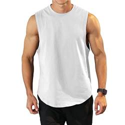 Herren Workout Bodybuilding Tanktops Athletisches Training Gym Shirts Weste Baumwolle abgeschnittenes ärmelloses Muskel-T-Shirt 03 Weiß XL von Rane Sports