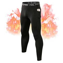 Rane Sports Herren Fleece Kompressionshose Grundschicht Sport Leggings Laufhosen für Männer Fitness Strumpfhosen Schwarz M von Rane Sports