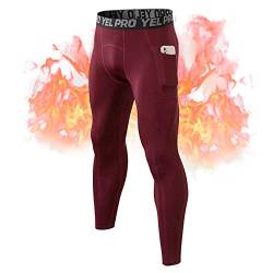 Rane Sports Herren Fleece Kompressionshose Grundschicht Sport Leggings Laufhosen für Männer Fitness Strumpfhosen Weinrot XL von Rane Sports