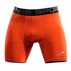 Rane Sports Herren Funktion Kompression Shorts, Schnelltrocknendes Baselayer Unterhose Tights Kurz, Atmungsaktive Laufhose mit Seitentaschen Tights Fluoreszierendes Orange M von Rane Sports