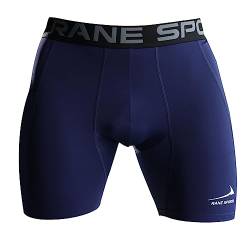 Rane Sports Herren Funktion Kompression Shorts, Schnelltrocknendes Baselayer Unterhose Tights Kurz, Atmungsaktive Laufhose mit Seitentaschen Tights Navy blau XL von Rane Sports