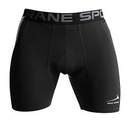 Rane Sports Herren Funktion Kompression Shorts, Schnelltrocknendes Baselayer Unterhose Tights Kurz, Atmungsaktive Laufhose mit Seitentaschen Tights Schwarz L von Rane Sports