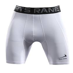 Rane Sports Herren Funktion Kompression Shorts, Schnelltrocknendes Baselayer Unterhose Tights Kurz, Atmungsaktive Laufhose mit Seitentaschen Tights Weiss 2XL von Rane Sports