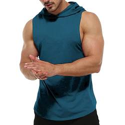 Rane Sports Herren Tank Top Ärmelloser Workout Sport Fitness Hoodie Muskelshirt für Gym Training Pfau blau XL von Rane Sports