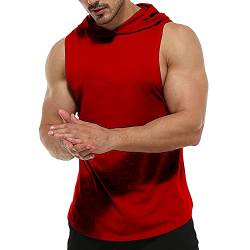 Rane Sports Herren Tank Top Ärmelloser Workout Sport Fitness Hoodie Muskelshirt für Gym Training Rot 2XL von Rane Sports