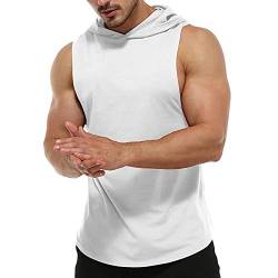 Rane Sports Herren Tank Top Ärmelloser Workout Sport Fitness Hoodie Muskelshirt für Gym Training Weiß 2XL von Rane Sports