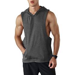 Rane Sports Herren Workout Ärmellose Tank Tops mit Kapuze Athletisches Sport Fitness Hoodie Muskelshirt für Gym Training Grau 2XL von Rane Sports