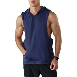 Rane Sports Herren Workout Ärmellose Tank Tops mit Kapuze Athletisches Sport Fitness Hoodie Muskelshirt für Gym Training Navy blau M von Rane Sports