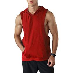 Rane Sports Herren Workout Ärmellose Tank Tops mit Kapuze Athletisches Sport Fitness Hoodie Muskelshirt für Gym Training Rot XL von Rane Sports