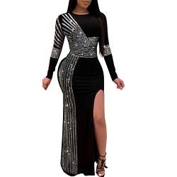 Damen-Kleid mit langen Ärmeln, sexy, heißer Diamantprozess, sexy Kleid, Party, Club, Nachtkleid, 888, Schwarz, Mittel von Ranfare