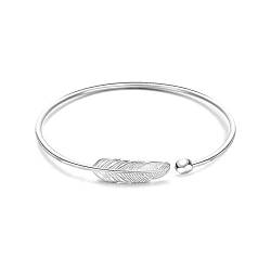 Ranikeer Armband Damen Silber 925, Offenes silbernes Armband Feder Form böhmische ethnische Art, eleganter Modeschmuck für Frauen von Ranikeer