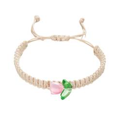 Ranley Tulpen-String-Armbänder, String Flower Tulpe Gewebte Armbänder, Schnurarmband Blumenarmband, Verstellbares Handgefertigtes Boho-Armband, Geflochtene Freundschaftsarmbänder von Ranley