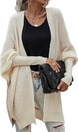 Damen Pullover Gestrickt Herbst und Winter Batwing Strickjacke Oberteile Langarm in Knöpfe Pullover Cardigan Wrap Slouchy Chic Trend Decontracting Mode Pullover Jacke Beige M von Ranphee