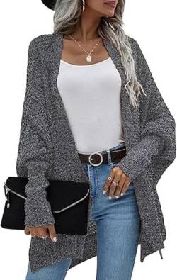 Damen Pullover Gestrickt Herbst und Winter Batwing Strickjacke Oberteile Langarm in Knöpfe Pullover Cardigan Wrap Slouchy Chic Trend Decontracting Mode Pullover Jacke Dunkelgrau S von Ranphee