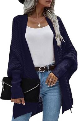 Damen Pullover Gestrickt Herbst und Winter Batwing Strickjacke Oberteile Langarm in Knöpfe Pullover Cardigan Wrap Slouchy Chic Trend Decontracting Mode Pullover Jacke Marineblau L von Ranphee