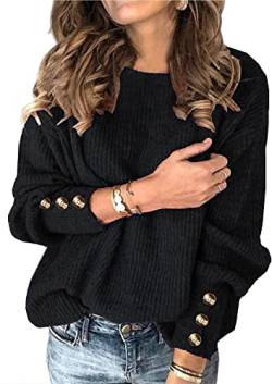 Damen Schwarzer Langarm Pullover Herbst Winter Pulli Ausgefallener Rundhals Strickpullover Warmer Fledermausärmel Sweater S von Ranphee