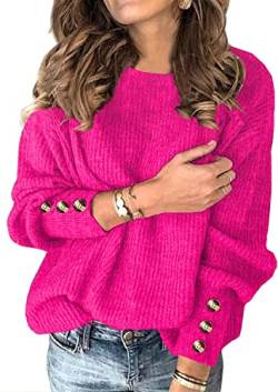 Damenrosa Pullover Winter Herbst Langarm Rundhals Strickpullover Ausgefallener Basic Knit Fledermaus Warmer Pulli L von Ranphee