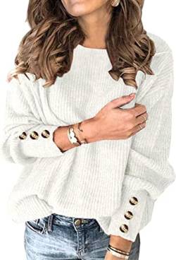 Pullover Damen Winter Herbst Elegant Strickpullover Weisse Dicke Warme Strickpulli Frauen Basic Grobstrick Knit Rundhals Langarm XL von Ranphee