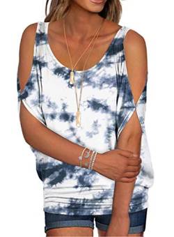 Ranphee T-Shirt Frau Sommer Chic und elegant Bluse Fledermausärmel Kurzarm Baumwolle Tops Tie-Dye XL von Ranphee