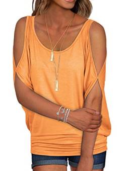 T-Shirt Frau Sommer Chic und elegant Bluse Fledermausärmel Kurzarm Baumwolle Tops Orange M von Ranphee