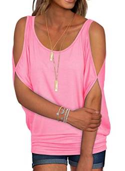 T-Shirt Frau Sommer Chic und elegant Bluse Fledermausärmel Kurzarm Baumwolle Tops Rosa L von Ranphee