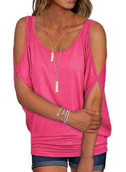 T-Shirt Frau Sommer Chic und elegant Bluse Fledermausärmel Kurzarm Baumwolle Tops Rose S von Ranphee