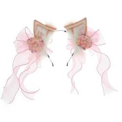 Ranuw Cosplay-Katzenohren-Haarband mit Blume, für Damen, Teenager, Stirnband für chinesische Enthusiasten, Themenversammlungen, Plüsch-Katzen-Stirnband, für Erwachsene, Plüsch-Katzenohren, Stirnband, von Ranuw