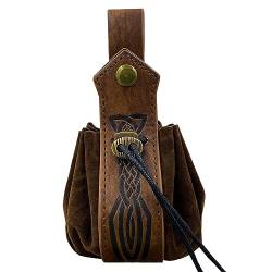 Vintage tragbare Gürteltasche Mittelalter Kordelzug Tasche Cosplay Würfeltasche Leder Münzgeldbörse Hüfttasche Leder Gürteltasche Tragbare Geldbörse Leichte und tragbare Tasche für den täglichen von Ranuw